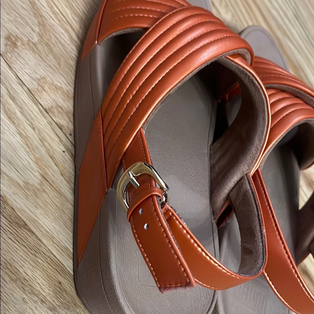 Fitflop Tan and Orange Sandals with Pleated Straps - Picture 9 of 11